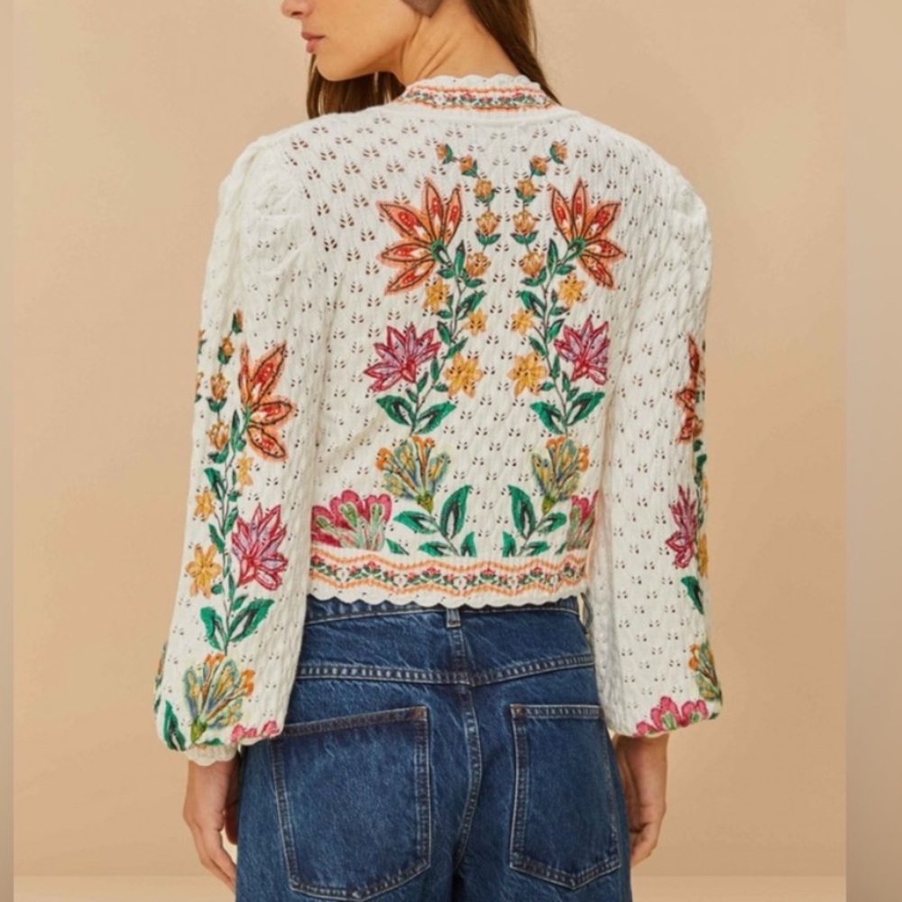 FARM Rio White Embroidered Floral Cardigan with Multicolor Flowers - Picture 3 of 10
